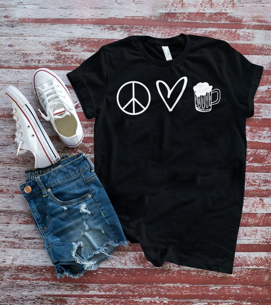 Peace Love Beer Funny Cool T-Shirt