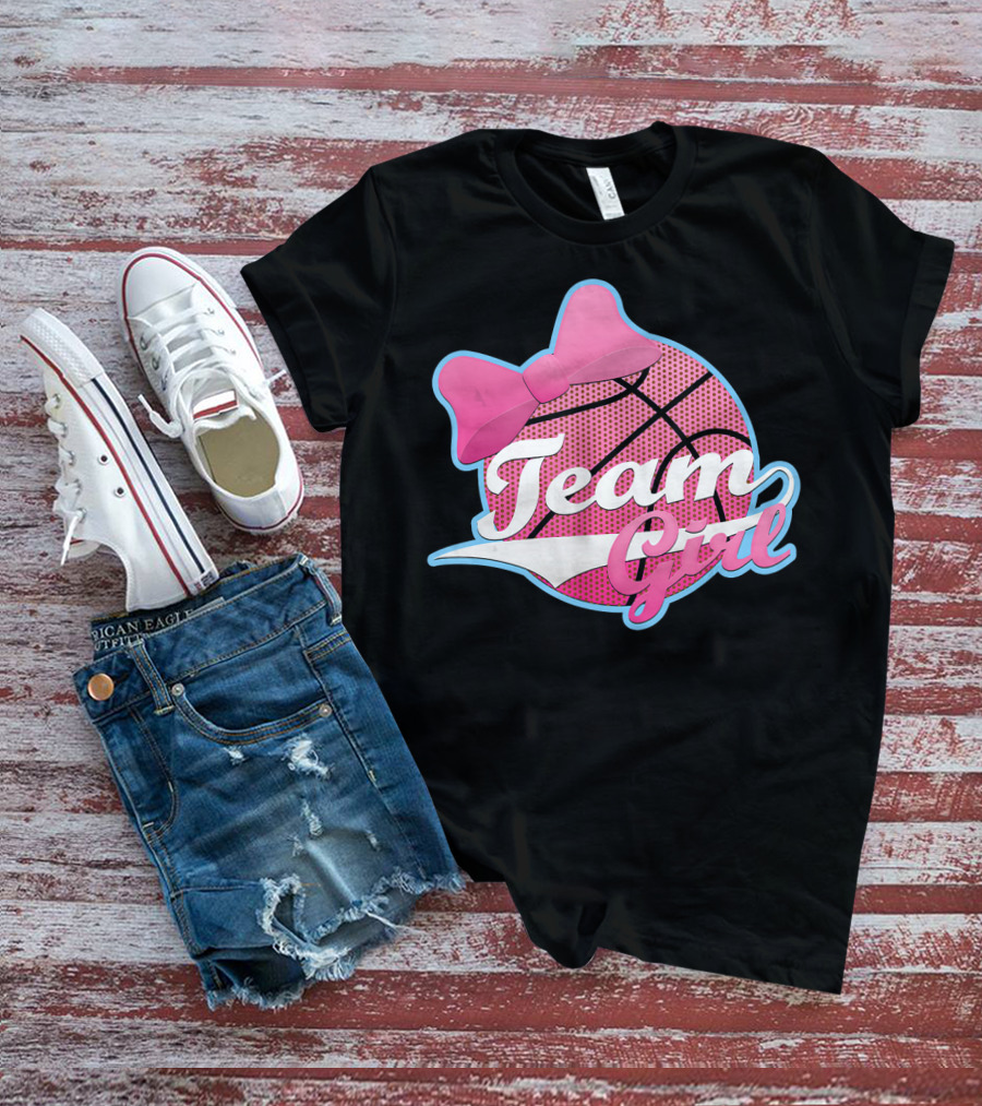 Gender Reveal Party Team Pink Girl Basketball Bow T-Shirt