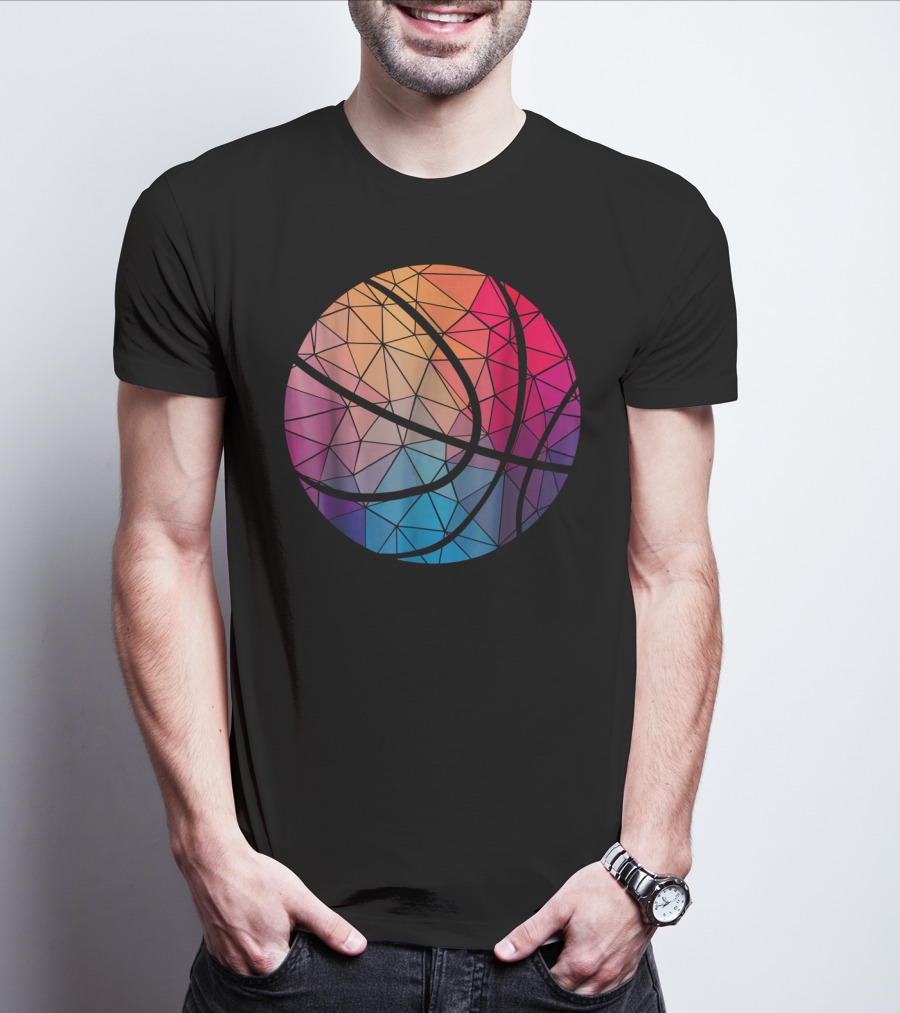 Geometric Cool Rainbow Basketball Shape T-Shirt