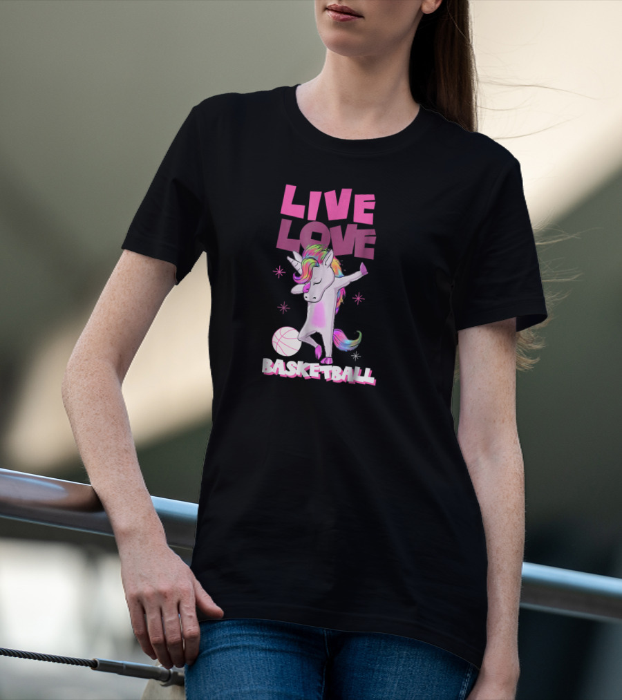 Live Love Basketball Dabbing Unicorn T-Shirt