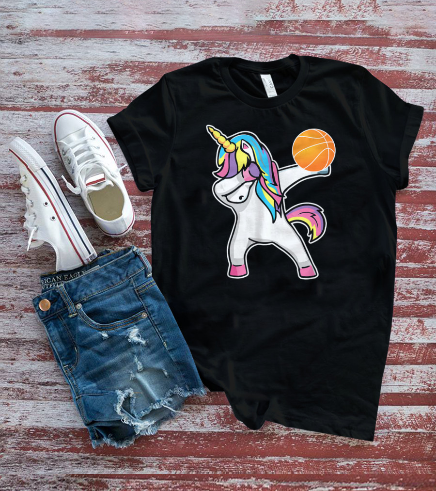 Unicorn Dabbing Basketball Player With Colorful Mane T-Shirt