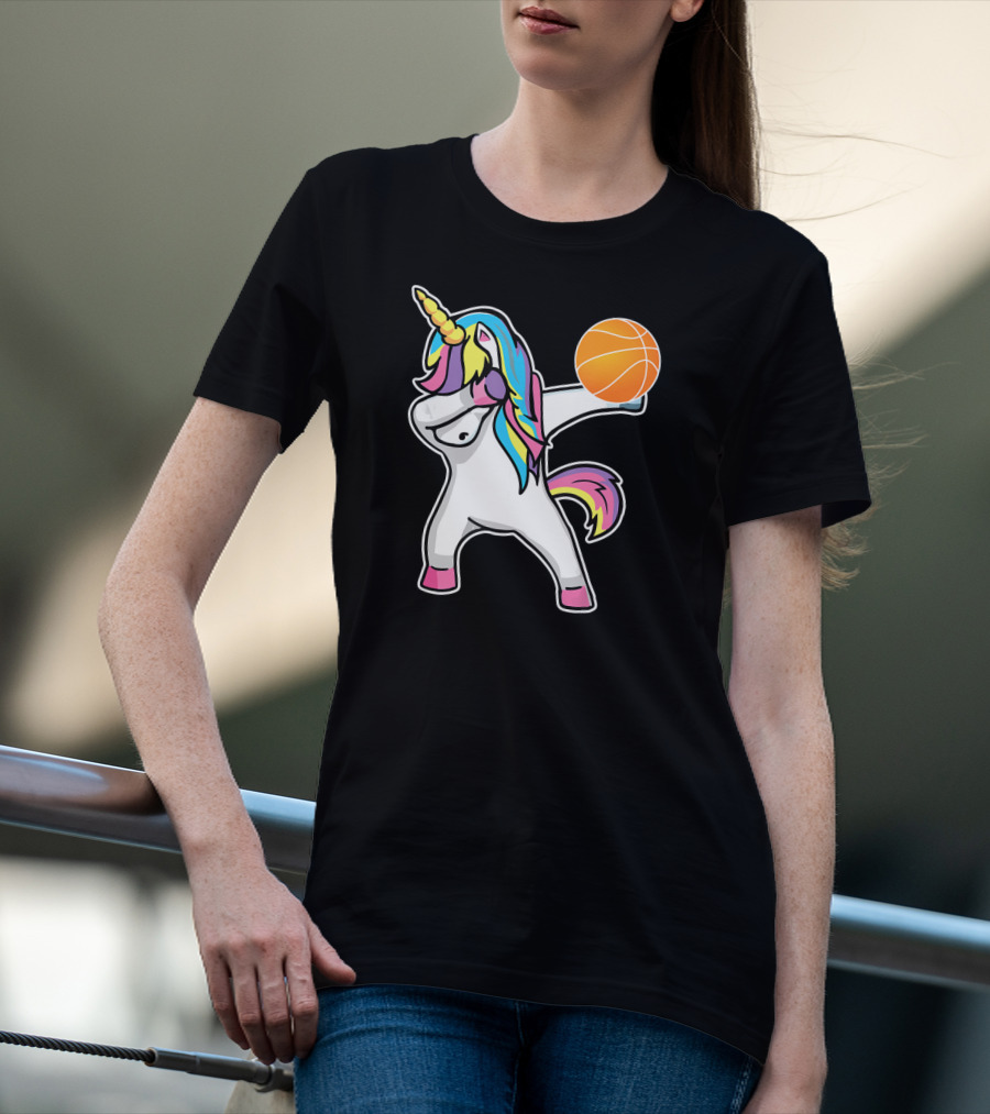Unicorn Dabbing Basketball Player With Colorful Mane T-Shirt