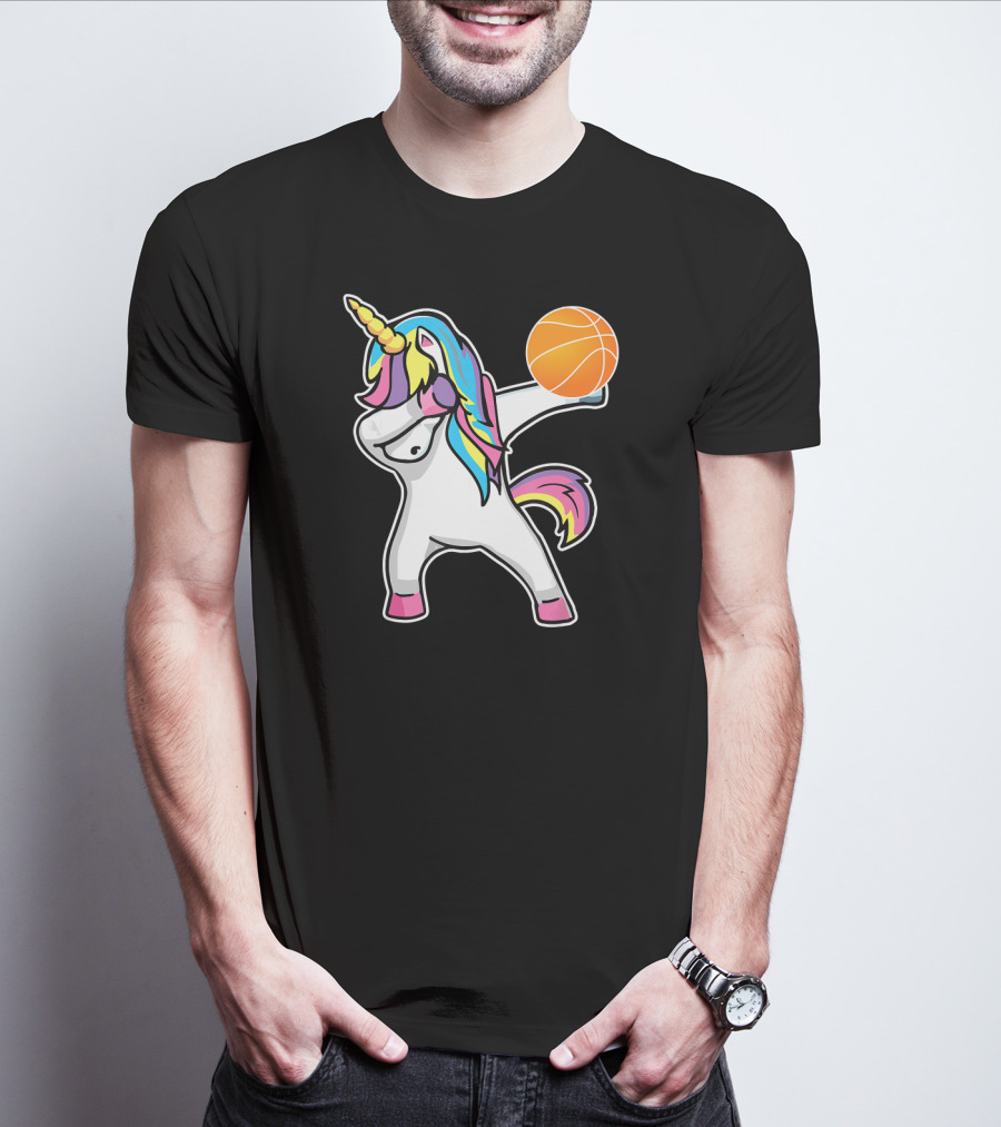Unicorn Dabbing Basketball Player With Colorful Mane T-Shirt