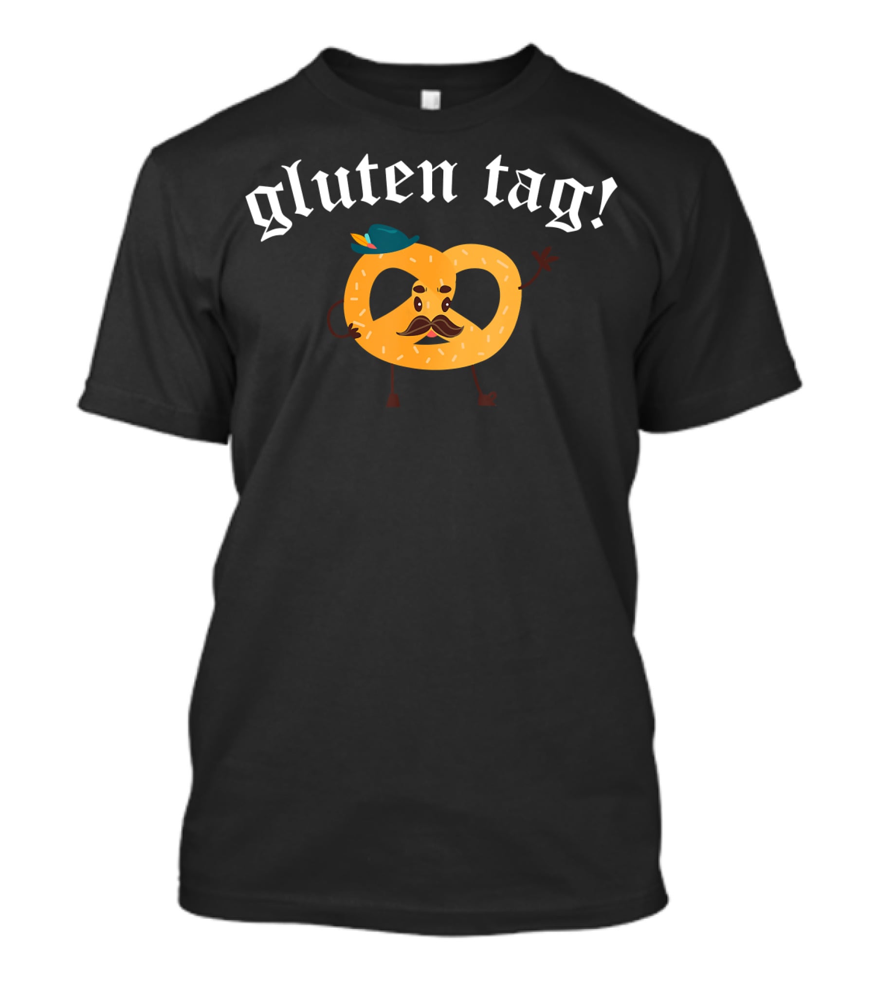 Gluten Tag Funny Oktoberfest Pretzel With Mustache And Hat T-Shirt
