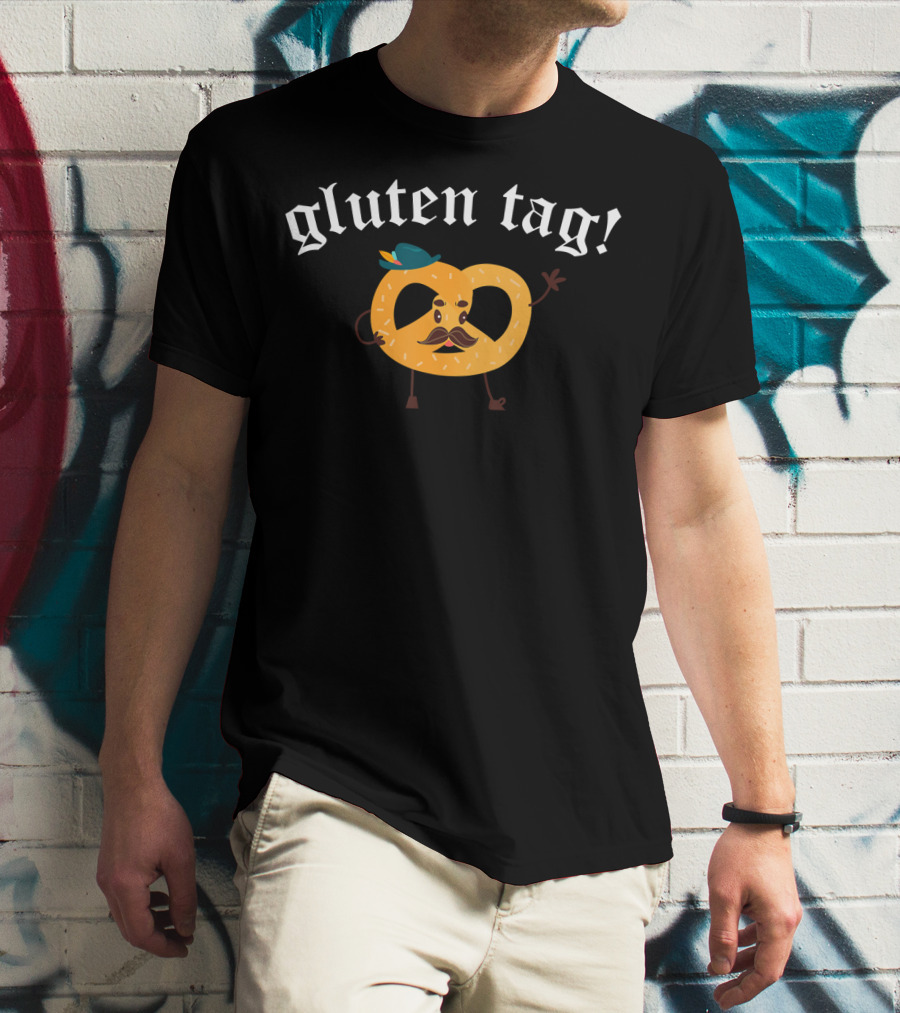 Gluten Tag Funny Oktoberfest Pretzel With Mustache And Hat T-Shirt