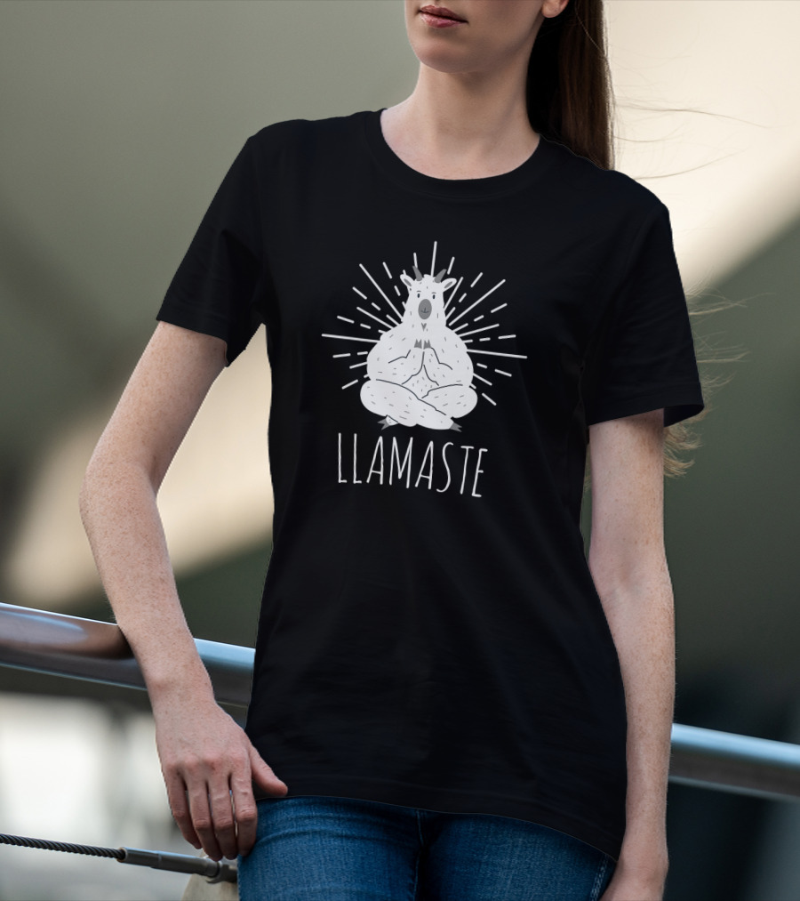 Good Vibes Only Llamaste Yoga Meditation Llama T-Shirt