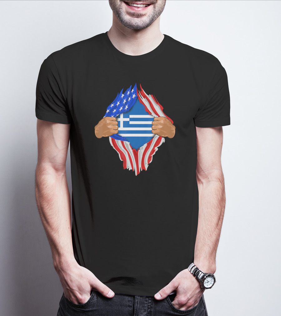 Greek Blood Inside Me Greece With American Flag Reveal T-Shirt