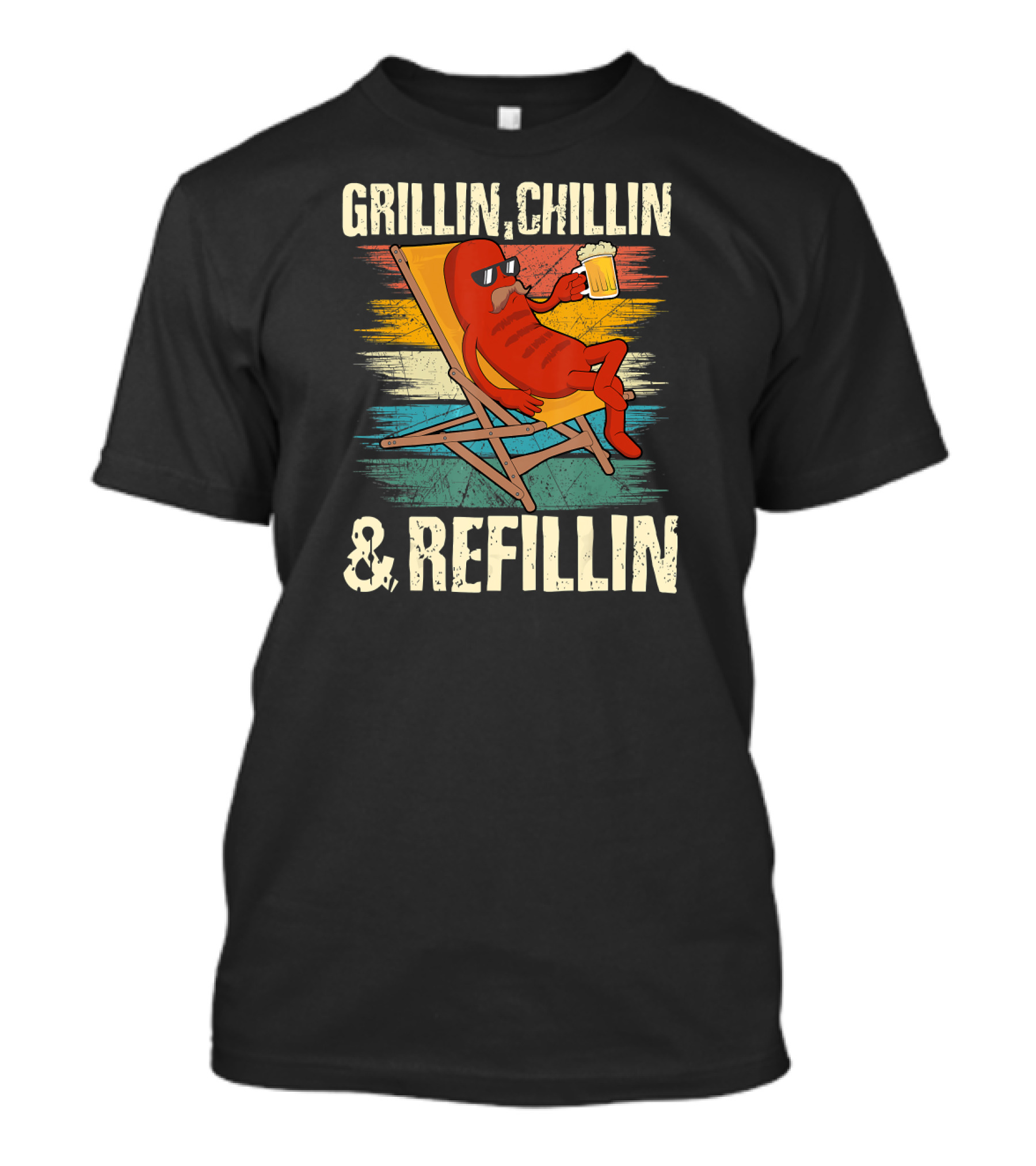 Grillin Chillin And Refillin Grill Master Relaxed Hot Dog With Beer In Lounge Chair T-Shirt