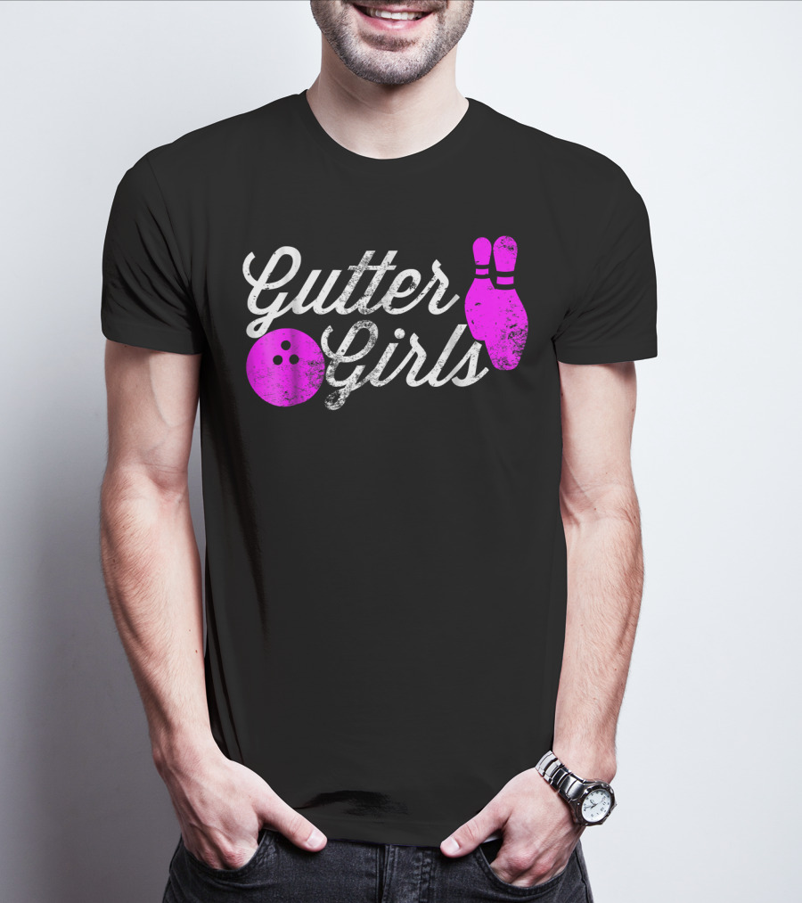 Gutter Girls Funny Bowling Pink Pins And Ball T-Shirt