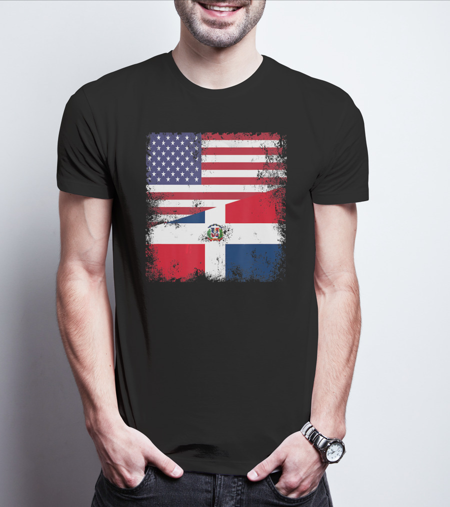 Half Dominican Flag Vintage USA American Dominican Grunge T-Shirt