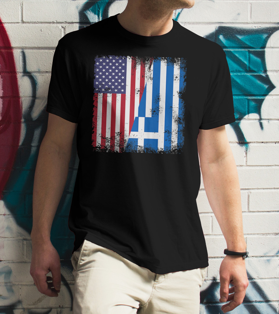Half Greek Flag Vintage Greece U.S. Split Distressed American Greek Flags T-Shirt