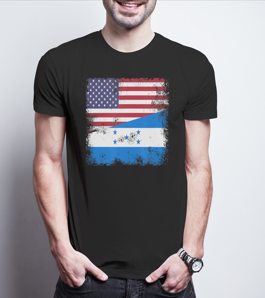Half Honduran Half American Flag Vintage Hon T-Shirt