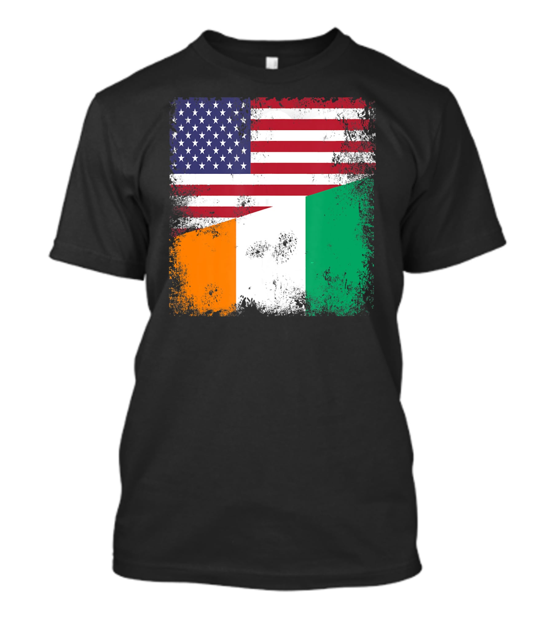 Half Ivorian Flag Vintage Cote D'I With Distressed USA Flag T-Shirt