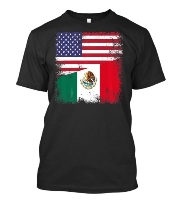 Half Mexican Flag Vintage Mexico U.S. American Flag Dual Heritage T-Shirt