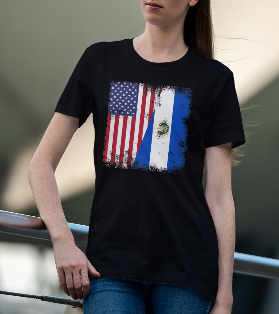 United States And Half Salvadoran Flag Vintage El Sal T-Shirt