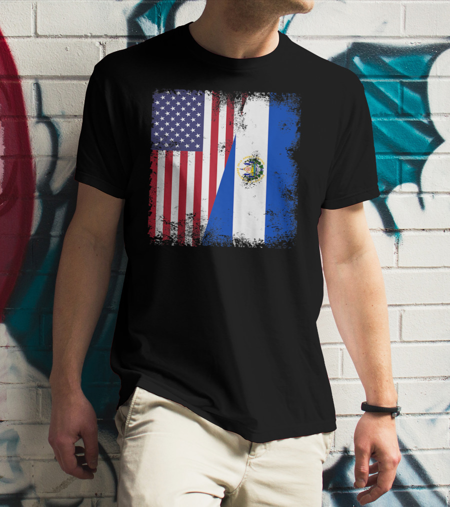 United States And Half Salvadoran Flag Vintage El Sal T-Shirt