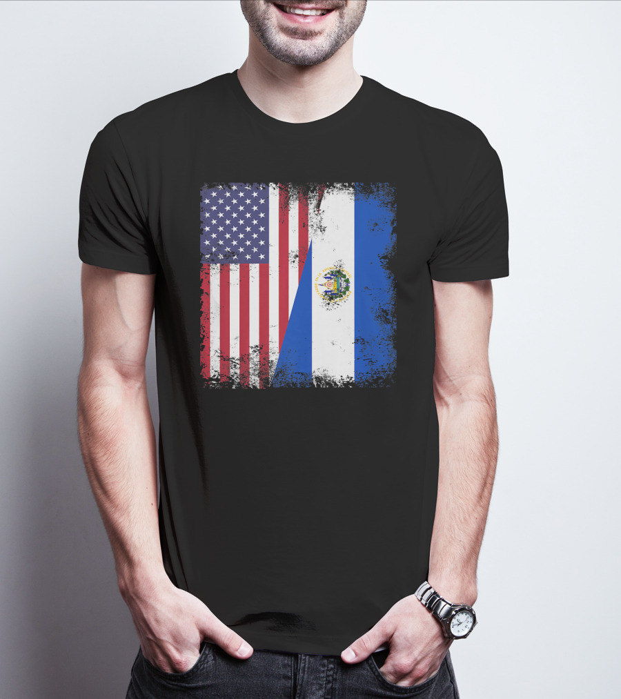 United States And Half Salvadoran Flag Vintage El Sal T-Shirt
