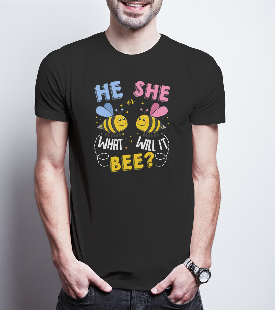 He She Or What Will It Bee Baby Party Gender Reveal Bees Blue And Pink T-Shirt
