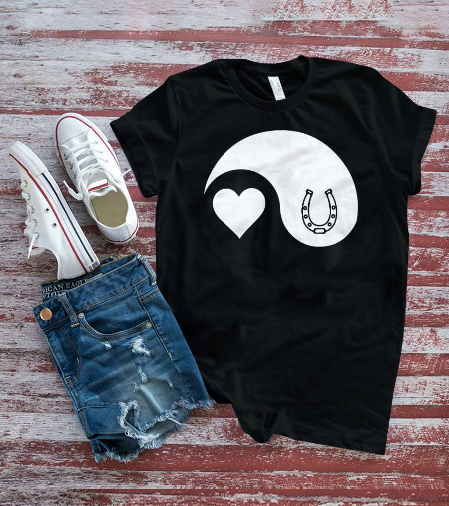 Yin Yang Heart Horseshoe Buddhism Equestrian Rider Equine T-Shirt