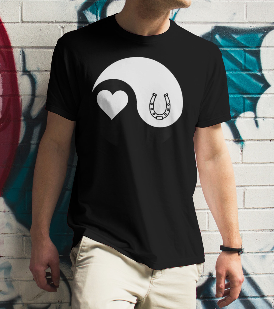 Yin Yang Heart Horseshoe Buddhism Equestrian Rider Equine T-Shirt