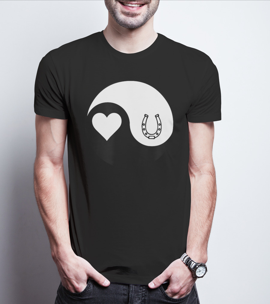 Yin Yang Heart Horseshoe Buddhism Equestrian Rider Equine T-Shirt