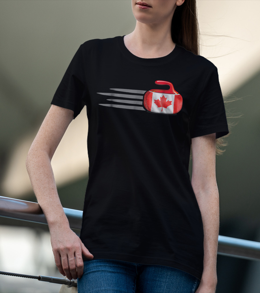 Canadian Flag Curling Stone With Maple Leaf T-Shirt