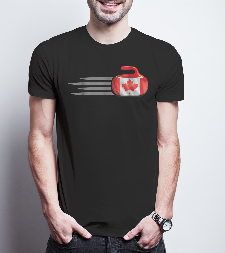 Canadian Flag Curling Stone With Maple Leaf T-Shirt