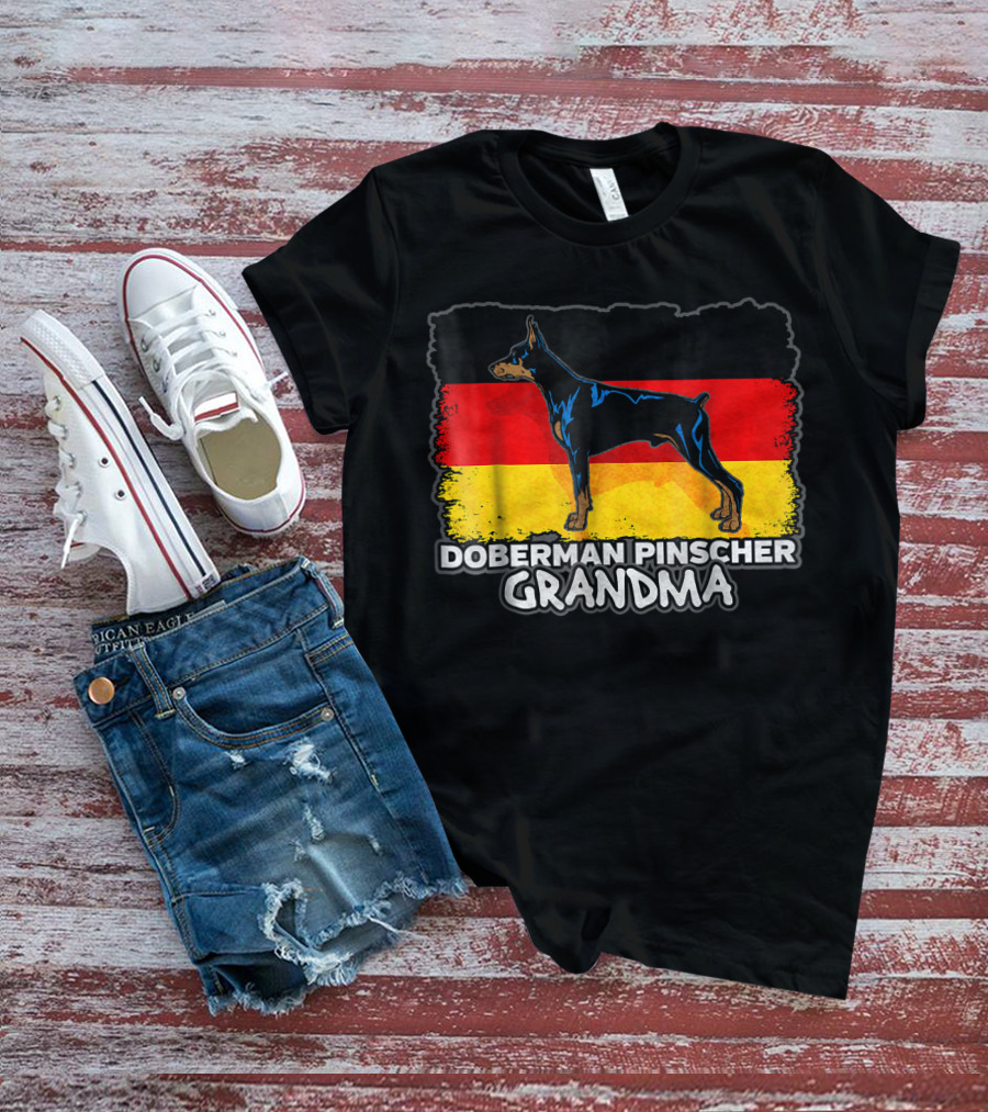 Doberman Pinscher Grandma With German Flag Background T-Shirt