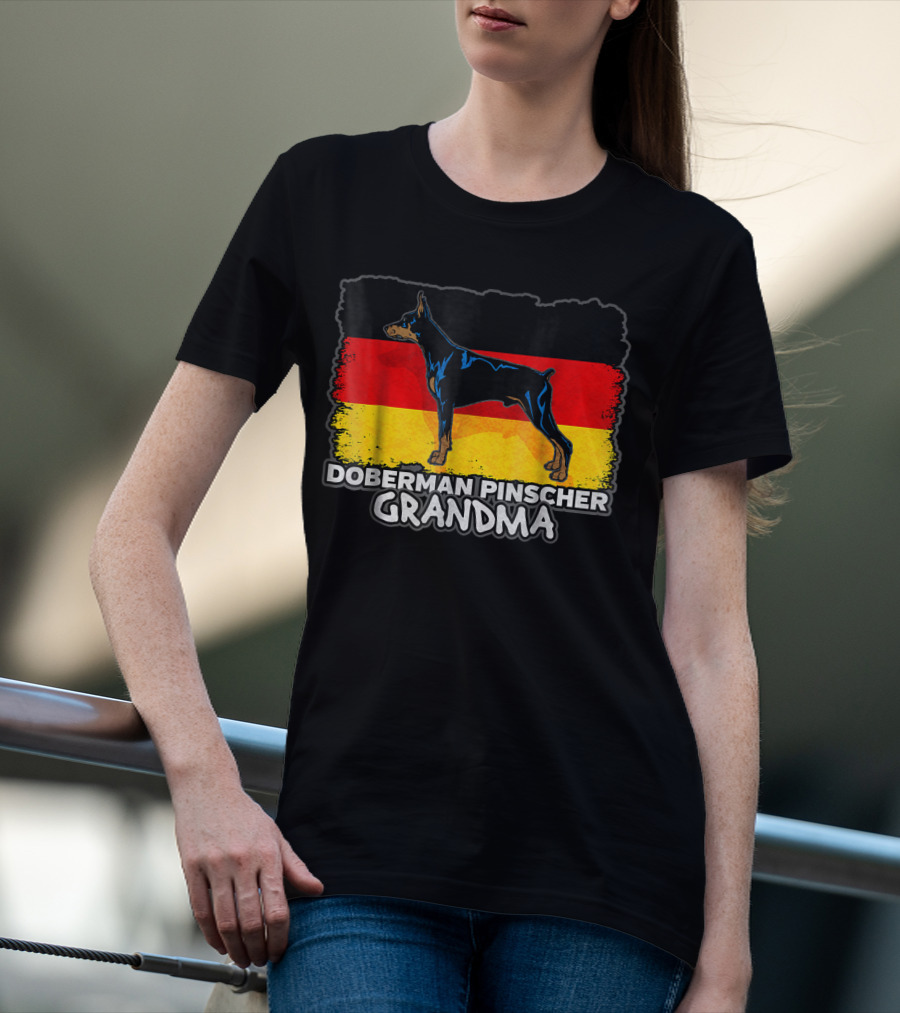 Doberman Pinscher Grandma With German Flag Background T-Shirt