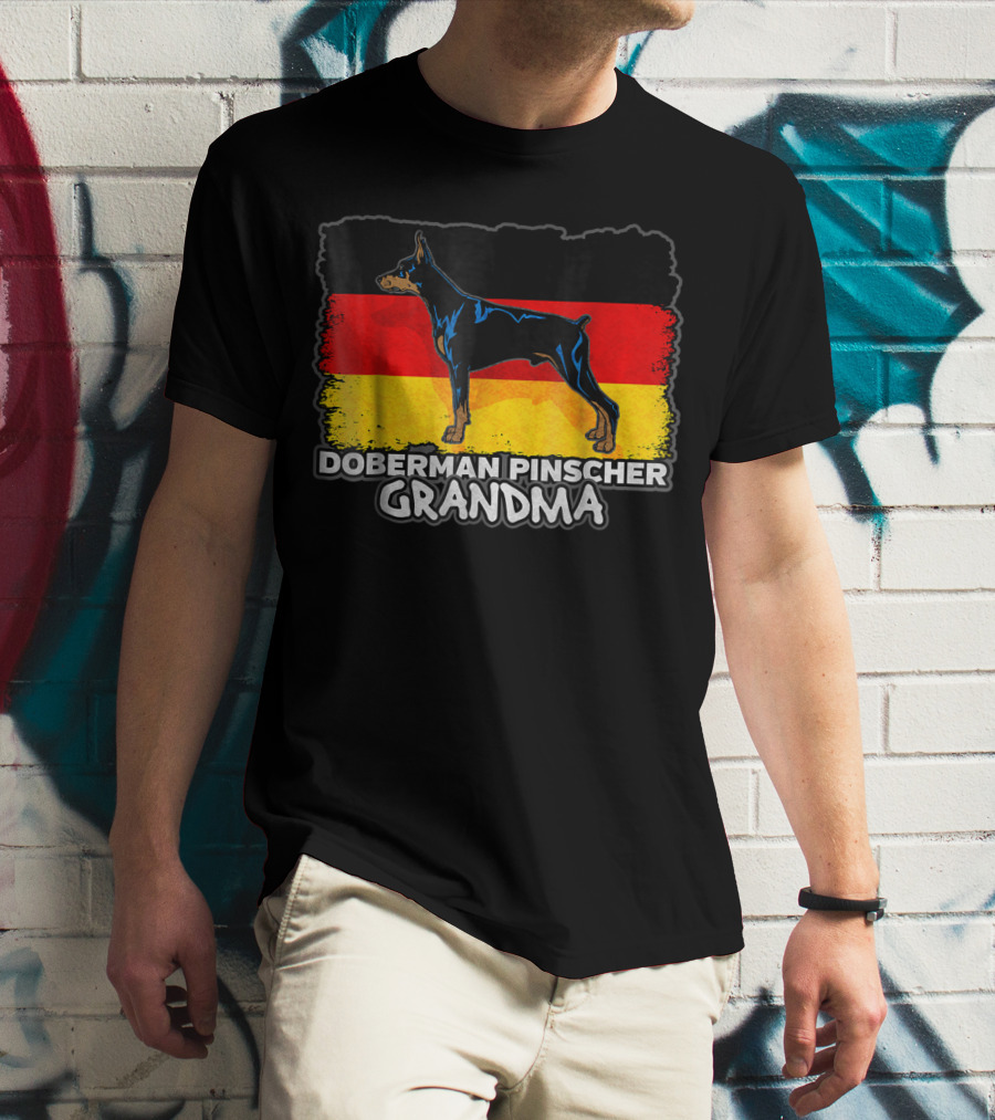 Doberman Pinscher Grandma With German Flag Background T-Shirt