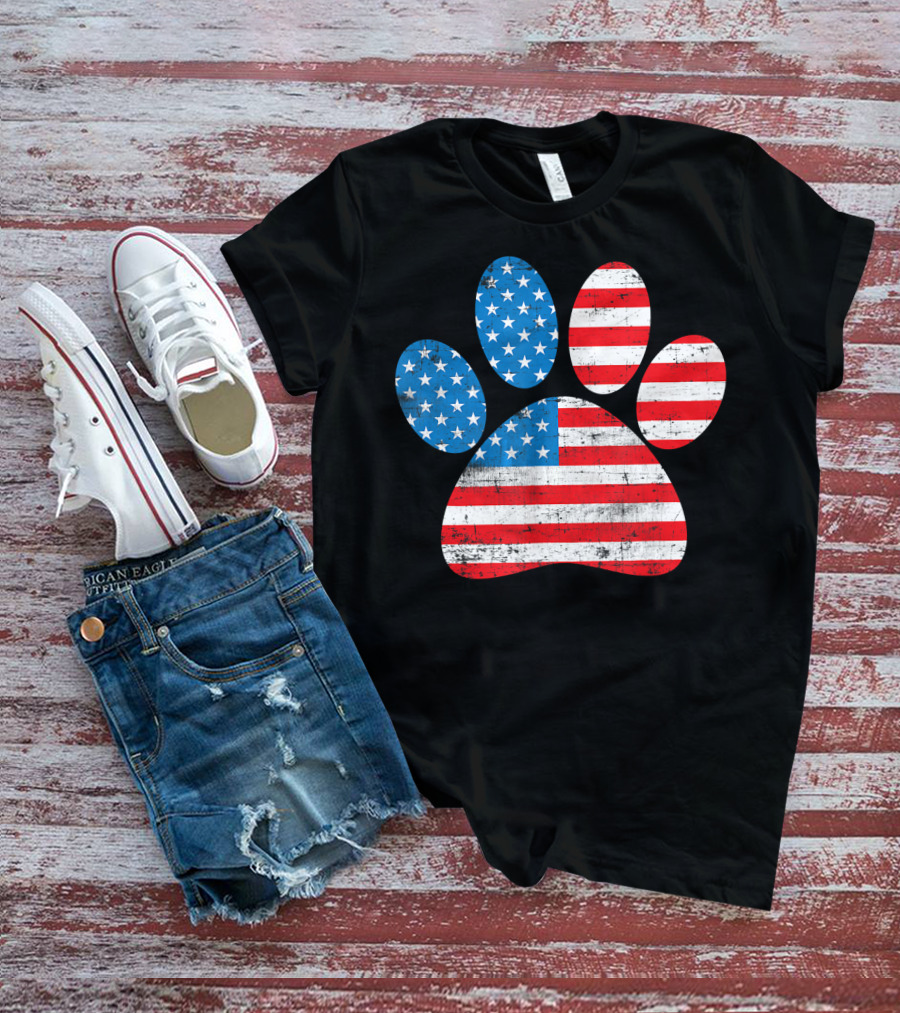 Patriot Day American Flag Dog Paw Prints T-Shirt
