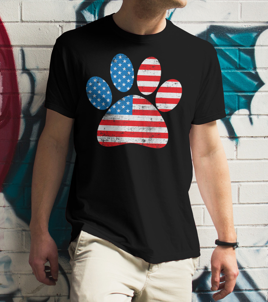 Patriot Day American Flag Dog Paw Prints T-Shirt