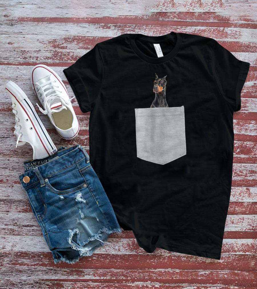 Dog In Your Pocket Doberman Pinscher Black And Gray T-Shirt