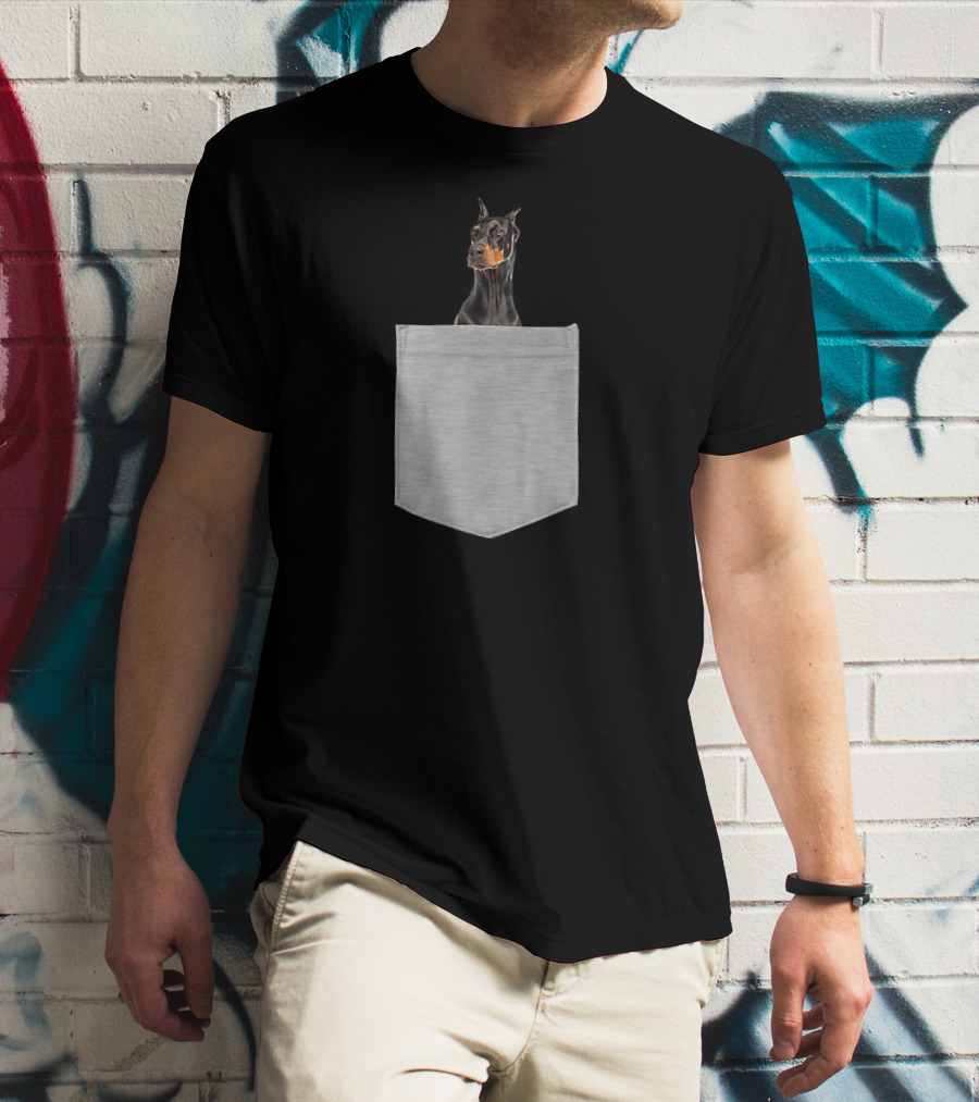 Dog In Your Pocket Doberman Pinscher Black And Gray T-Shirt