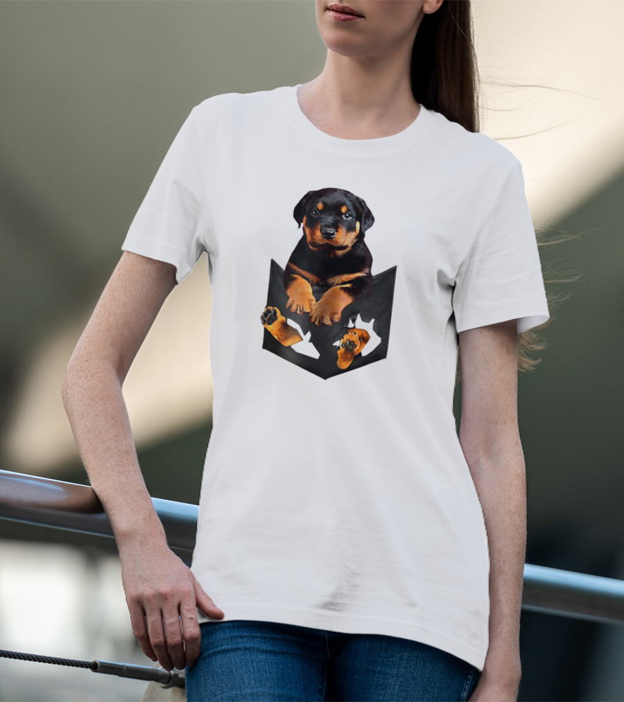 Rottweiler Puppy In Pocket T-Shirt