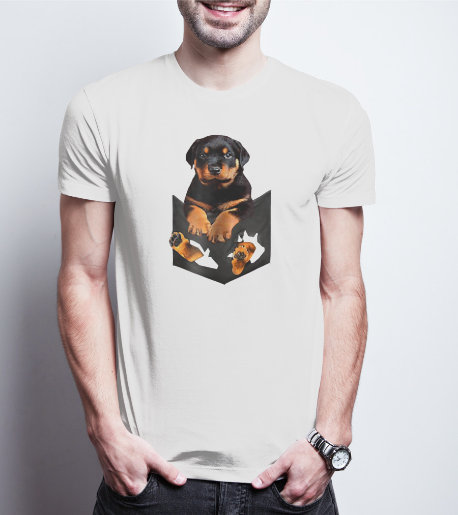 Rottweiler Puppy In Pocket T-Shirt