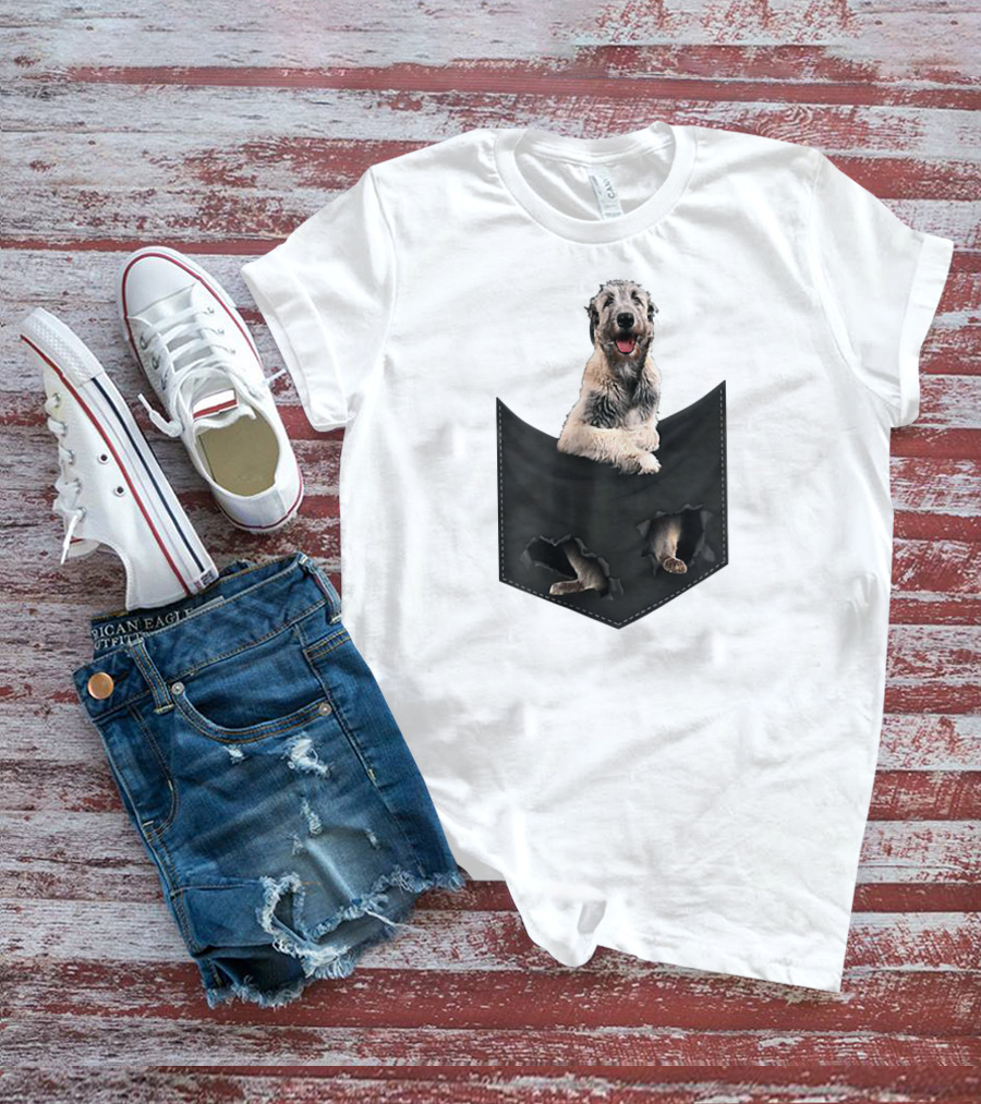 Irish Wolfhound Dog Poking Out Of Pocket With Paws T-Shirt