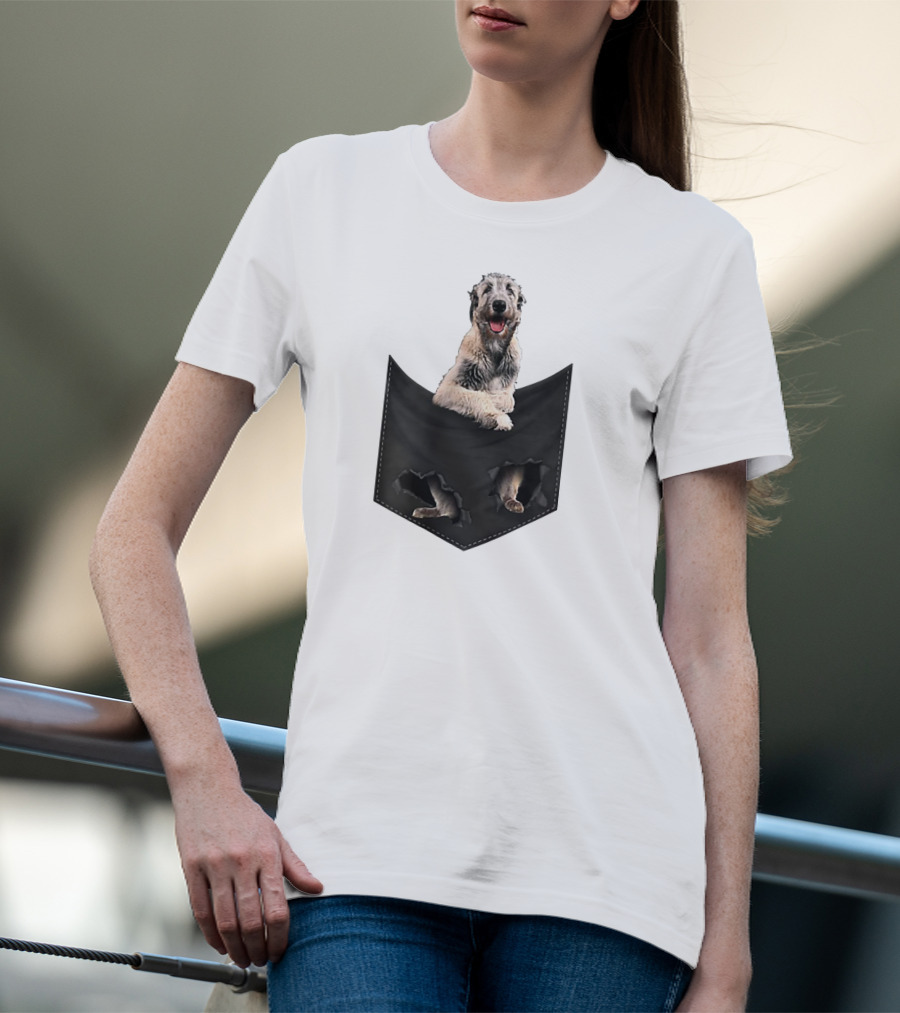 Irish Wolfhound Dog Poking Out Of Pocket With Paws T-Shirt