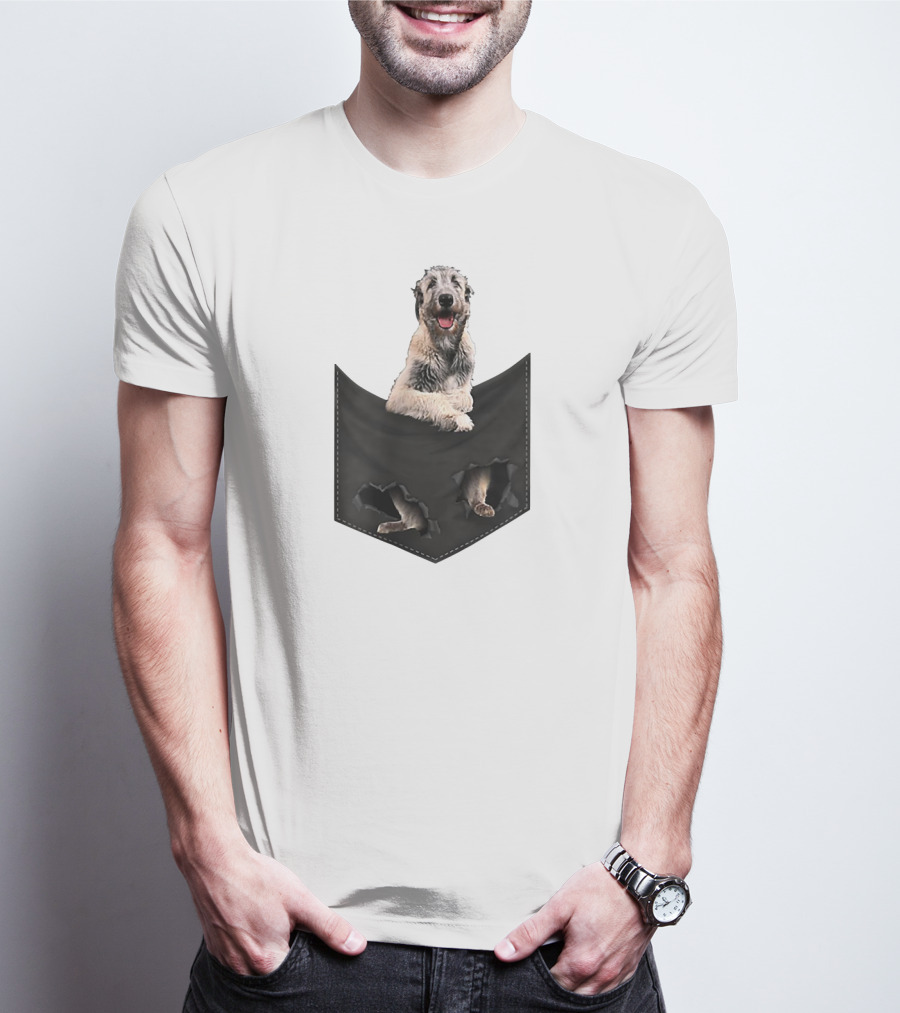 Irish Wolfhound Dog Poking Out Of Pocket With Paws T-Shirt