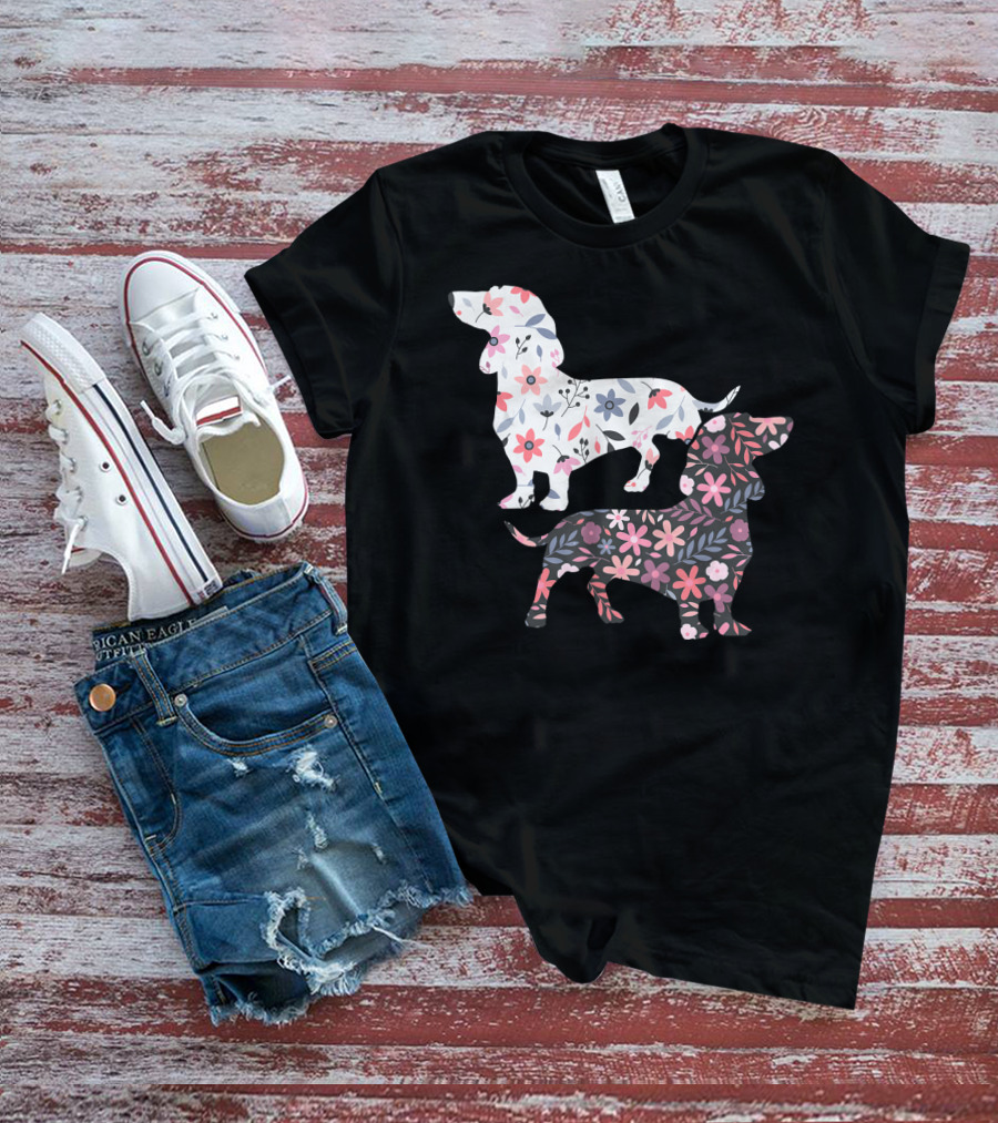 Dog Owner Idea Dogs Pet Animals Dachshund Floral T-Shirt