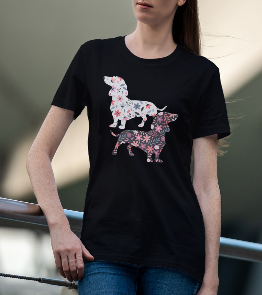 Dog Owner Idea Dogs Pet Animals Dachshund Floral T-Shirt