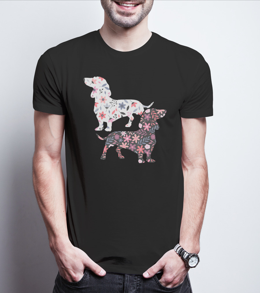 Dog Owner Idea Dogs Pet Animals Dachshund Floral T-Shirt