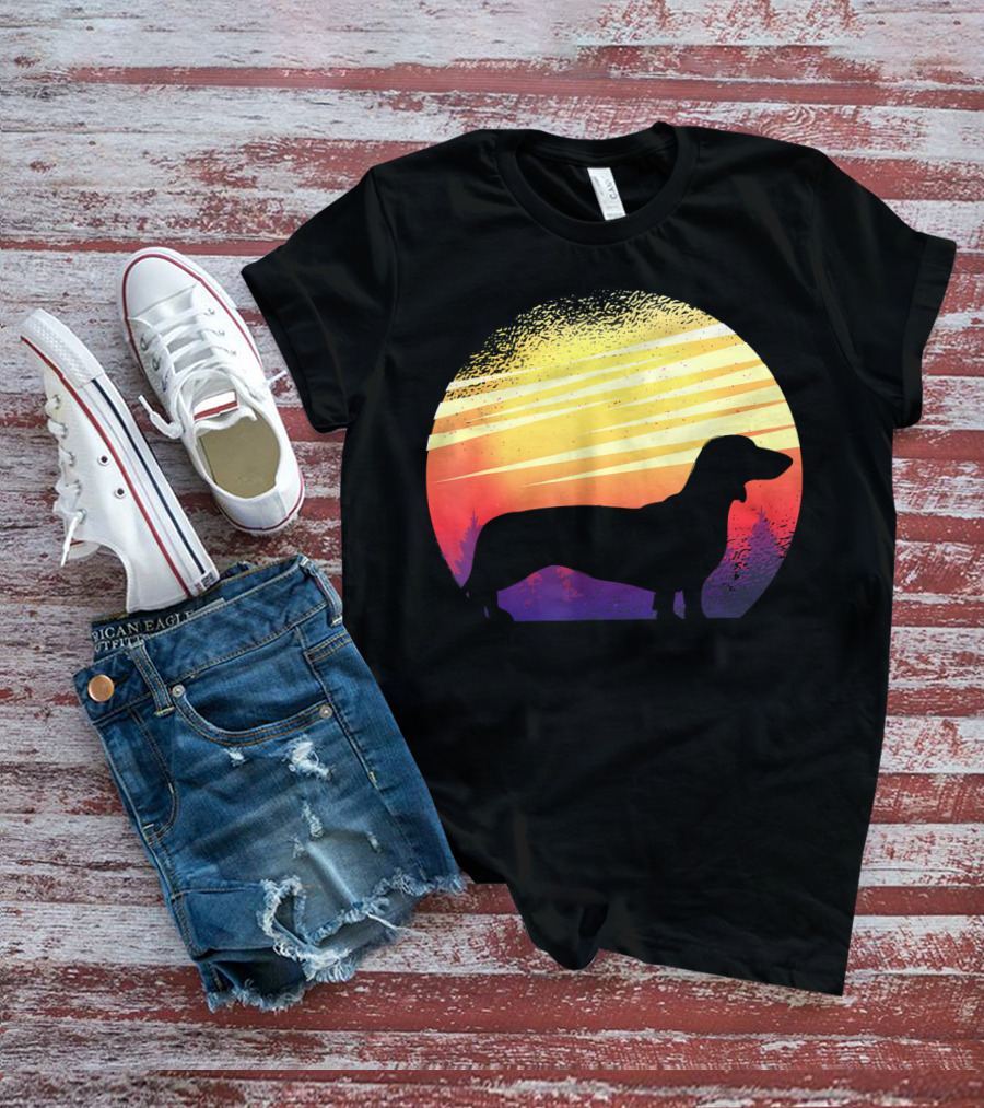 Dog Sunset Dachshund Silhouette Pet Animal T-Shirt