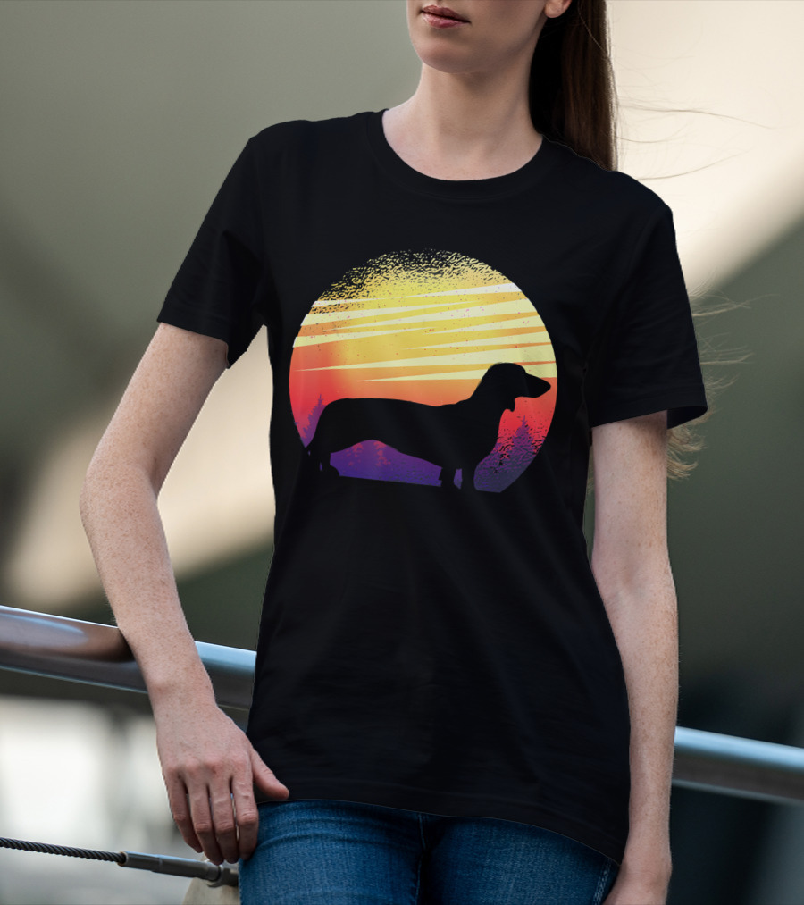 Dog Sunset Dachshund Silhouette Pet Animal T-Shirt