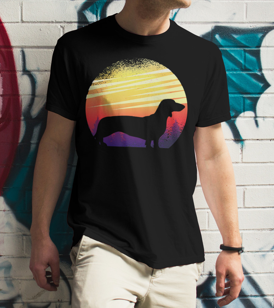 Dog Sunset Dachshund Silhouette Pet Animal T-Shirt