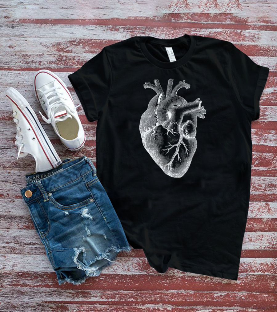 Anatomical Heart Illustration Spread Vintage Medical T-Shirt