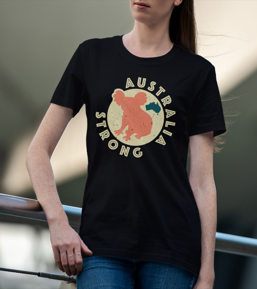 Australia Strong Koala Silhouette With Map T-Shirt