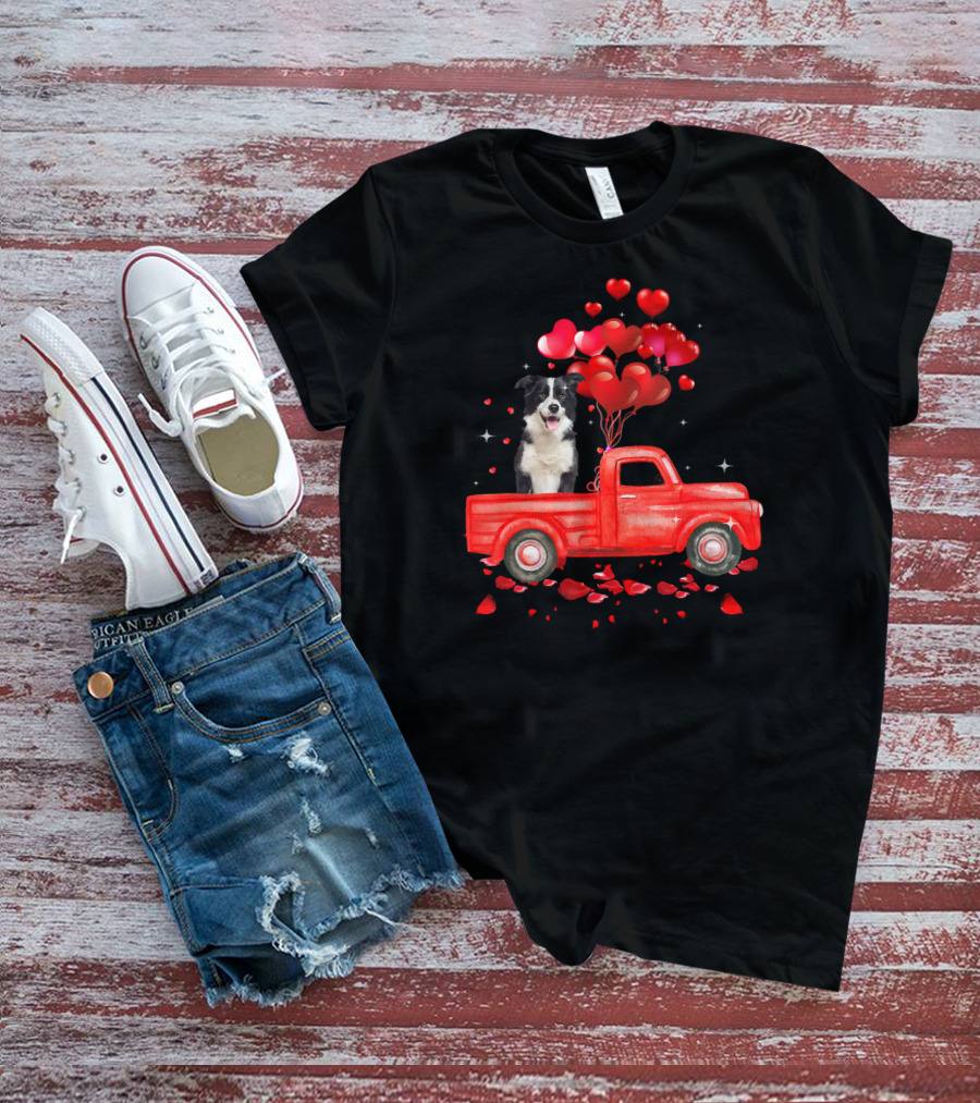 Australian Shepherd Valentine Hearts Red Truck Dog T-Shirt