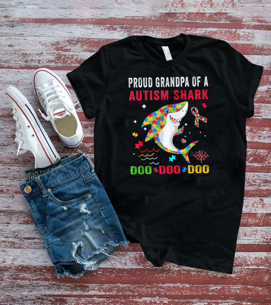 Proud Grandpa Of A Autism Shark Doo Doo Doo T-Shirt