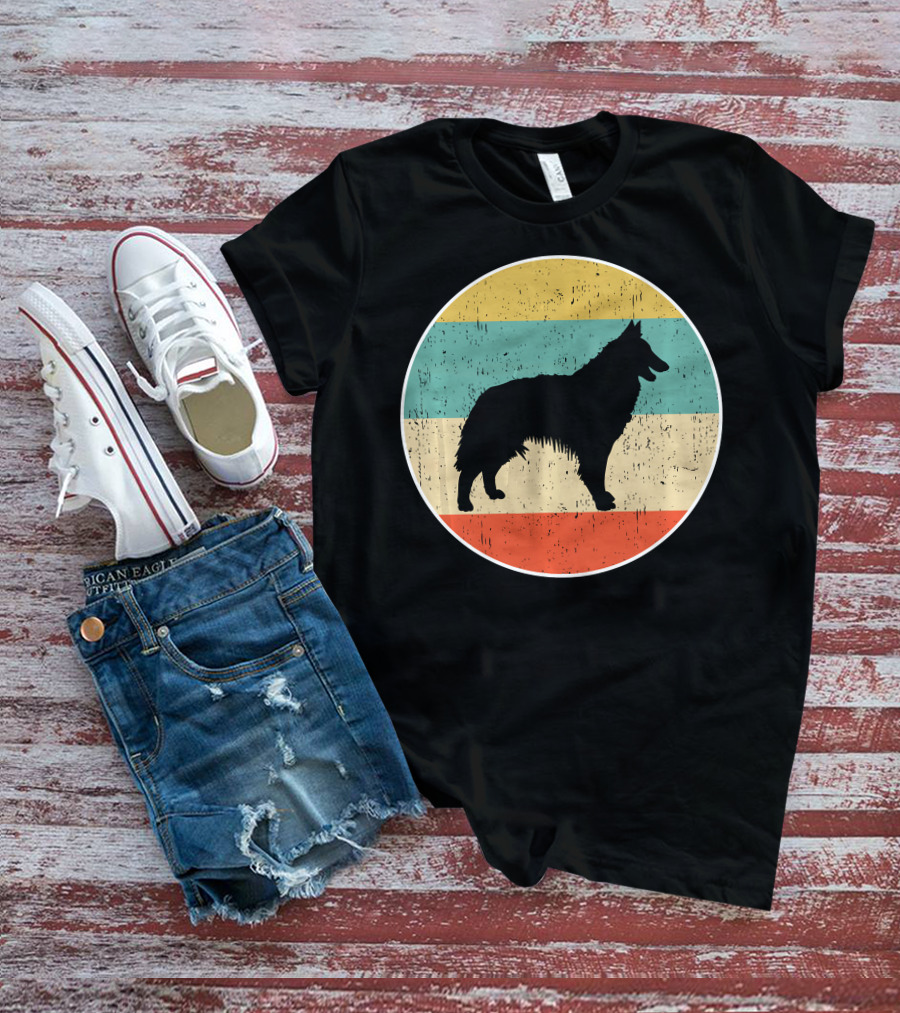 Belgian Tervuren Dog Vintage Silhouette Retro Stripes T-Shirt